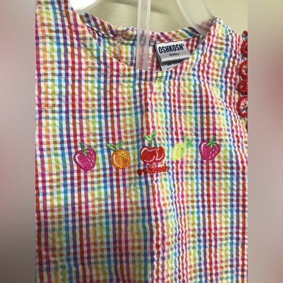 Vintage Oshkosh Baby Seersucker Cotton 2PC  Set Size 3-6 Mos. Embroidered Fruit - Picture 2 of 13